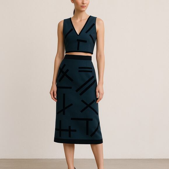 Vintage Chanel AW 1998 Wool Silk Velvet Midi Skirt Crop Tank Top Set 36 Black - Picture 1 of 14